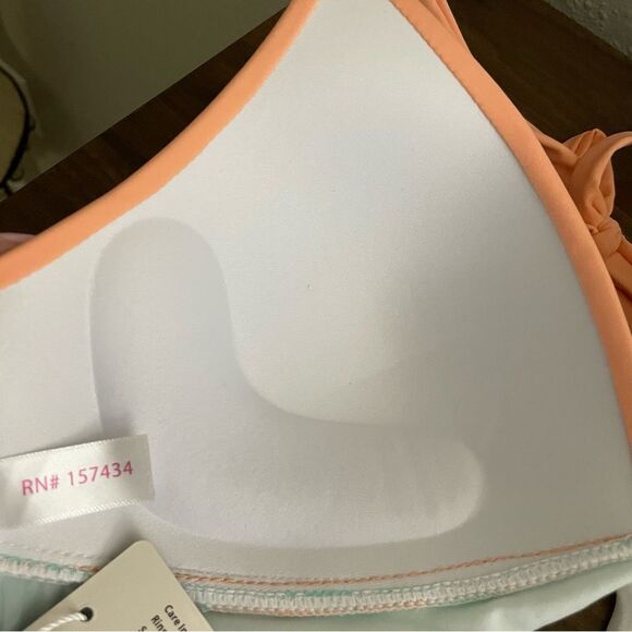 NWT Stylish Swimwear Beach White and Aqua Halter Bikini Top Size Large - Picture 6 of 8
